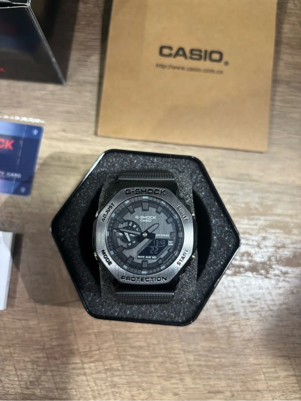 Casio G-Shock Black and Silver Resin Watch with Tin Case